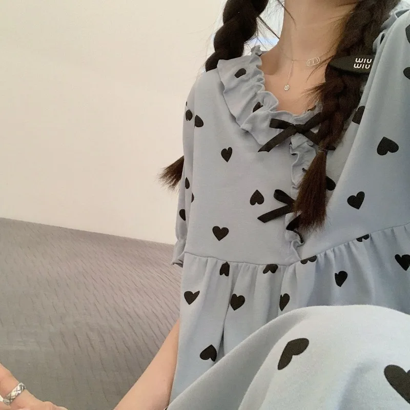 2024 New Fashion Girls Sweet Nightgowns Women's Summer Elegant Short-sleeved Pajamas Lady Casual Sleepshirts Kawaii Nightdress