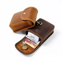Genuine Leather Small Waist Bag Vintage Mini Wallet Men Women Card Cover Change Purse Key Organizer Housekeeper Cigarette Case