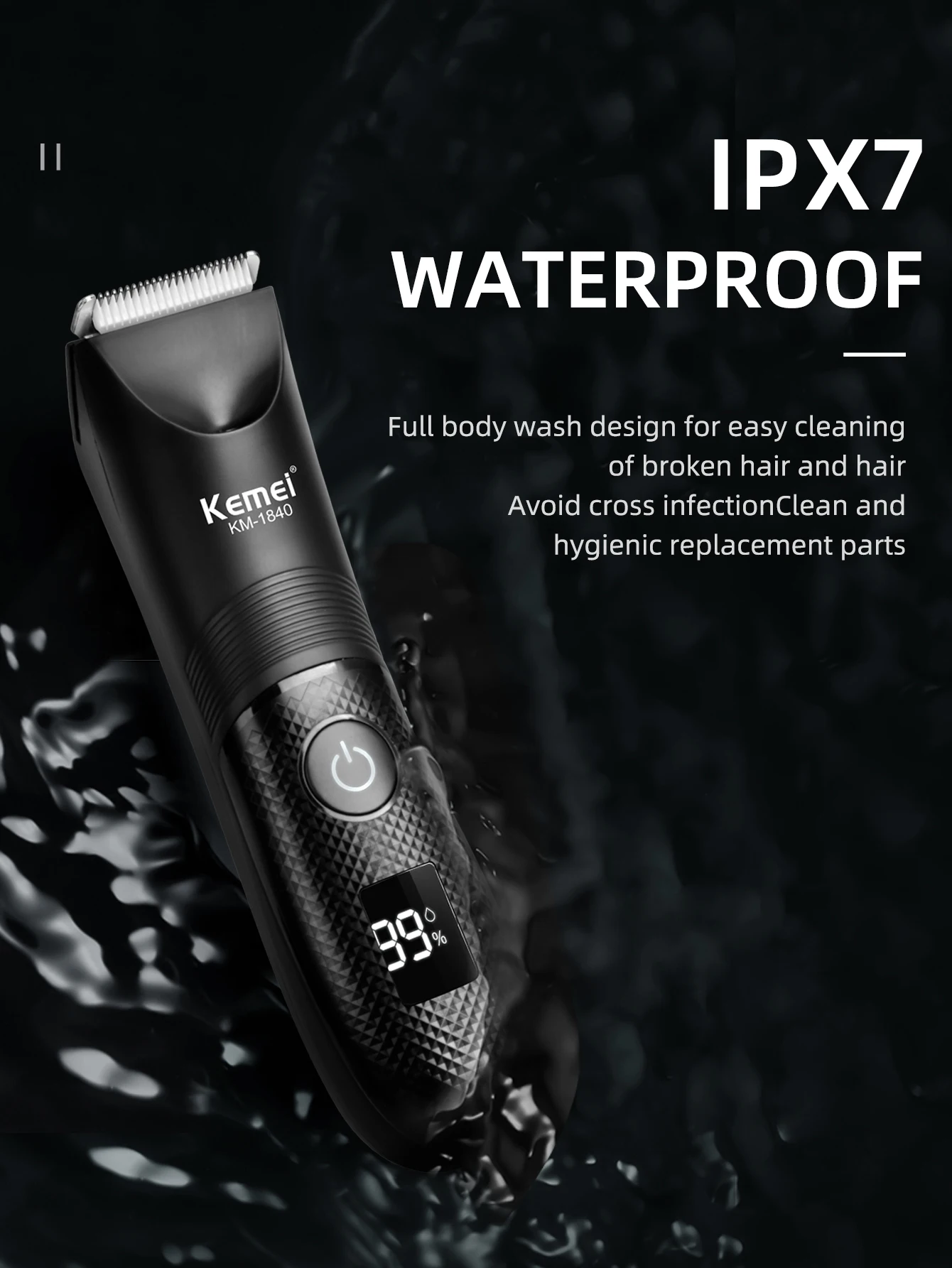 KEMEI Hair Clippers for Men Professional Waterproof Electric Rechargeable Barber Clippers with LCD Display