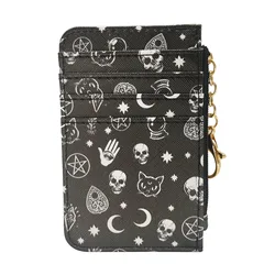 Leopard Pattern Leather Slim Card Wallet with Zipper - Unisex Coin Purse and Credit Card Holder, Ideal Gift (Style5 Skull)