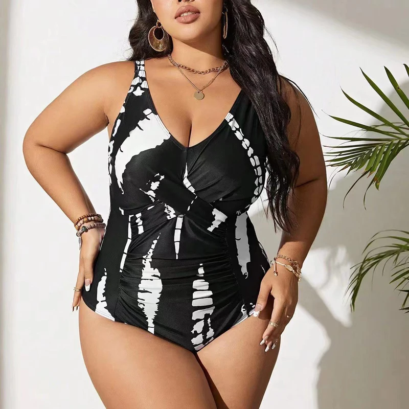 

2024 New Plus Size 0XL-5XL One Piece Swimsuit Women Beach Wear Swimwear Print Bathing Suits Swimming Suit For Women Bodysuit
