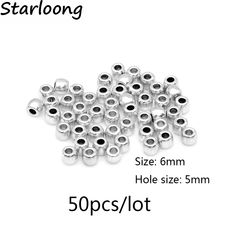 

50pcs/lot zinc alloy antique vintage silver plated big hole spacer charm rice beads DIY jewelry making for necklace bracelet
