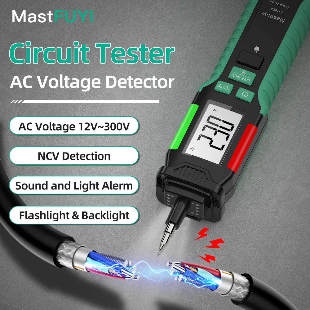 MASTFUYI เครื่องตรวจจับแรงดันไฟฟ้า AC แบบดิจิตอลเครื่องทดสอบ NCV ปากกาทดสอบไฟฟ้าสมาร์ทเครื่องค้นหาจุดหยุดที่มีชีวิต/การระบุสายไฟเป็นกลาง 1