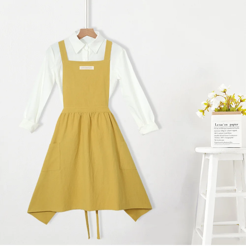 Literary Cotton and Linen Apron Korean Version Retro Kitchen Flower Shop Art Painting Work Clothes Apron