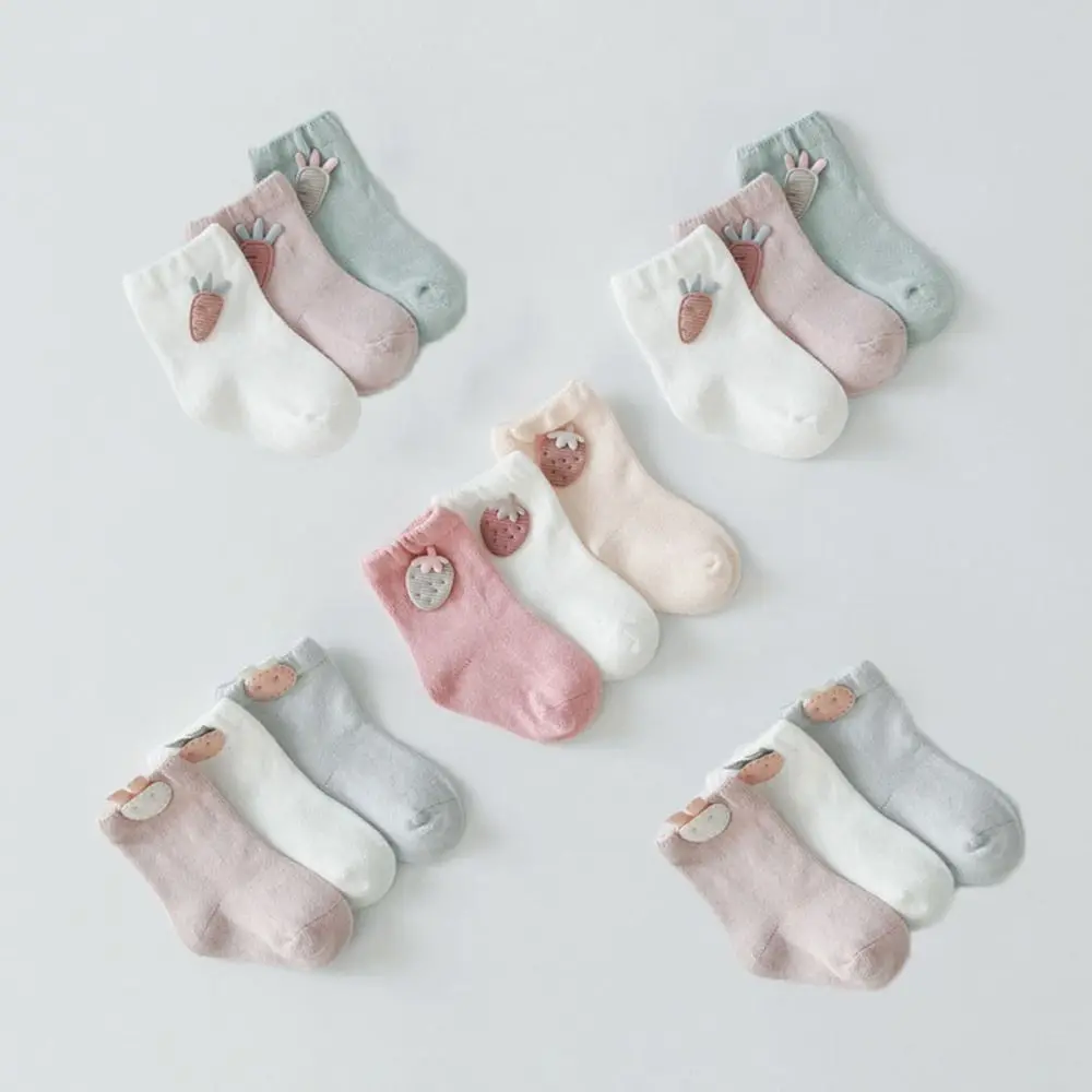 3Pairs Rabbit Baby Cotton Socks Strawberry Breathable Toddle Short Tube Socks Cute Autumn Spring Newborn Cartoon Socks Autumn