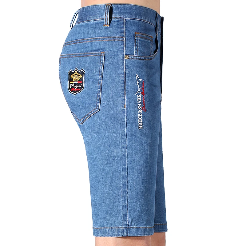 Summer Men's Casual Jeans Shorts Loose Mid Waist Fashion Knee Lenght Denim Short Straight Strecth Jeans Work Wear Big Size 42