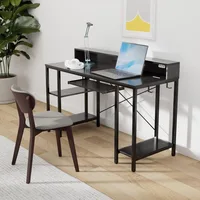 Computer Desk with LED Lights & Power Outlets, 54” Gaming Desk with Storage Shelves, Home Office Desk with Keyboard Tray 2