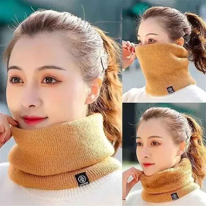 Knitted Solid Color Scarves Warm Thickened Neck Scarfs Ski Face Mask Tube Circle Scarf for Skiing Hiking Cycling