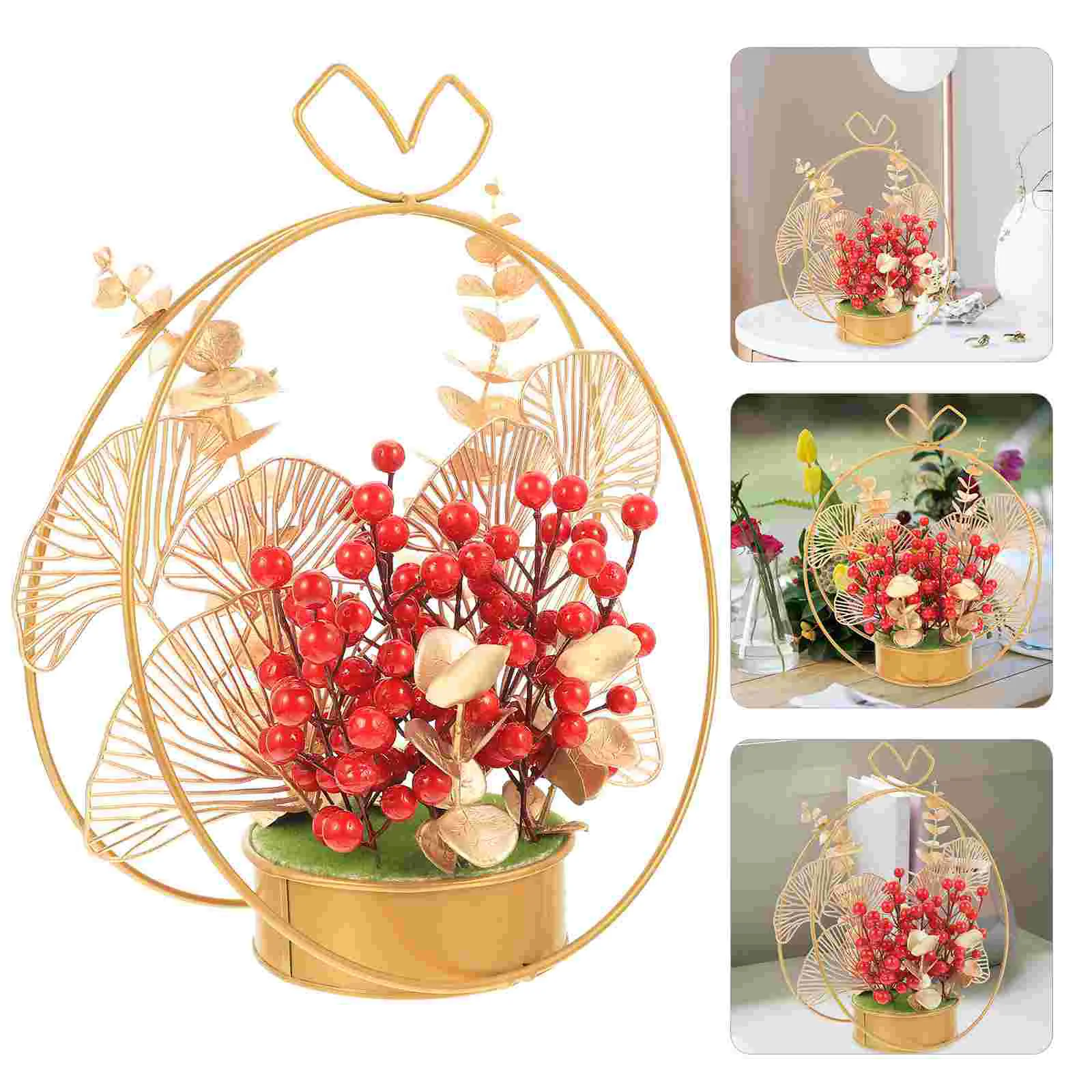 

Chinese Style Red Berry Branches Flower New Year Lucky Tree Feng Shui Bonsai Tree Lunar New Year Potted Flower Decoration