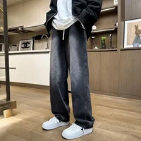 Trendy Black Straight Leg Jeans Men's Autumn Winter Loose Fit High Street Wide Leg Pants Casual Style plus Size Jeans