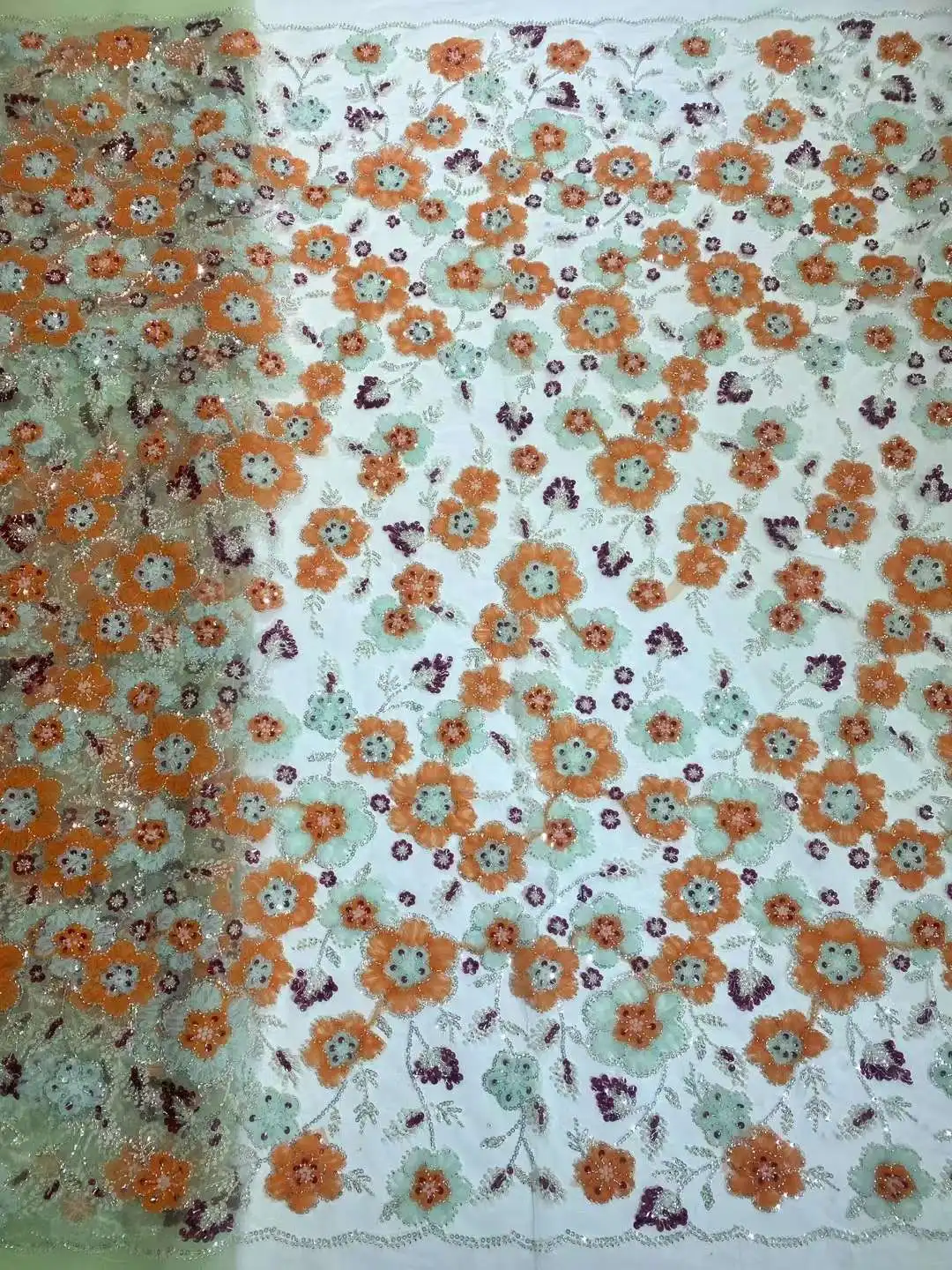

Top quality Mulit-color Florals Pearls Embroidery African Lace Fabric Beaded French Tulle Net For Evening Dresses Weddings Party