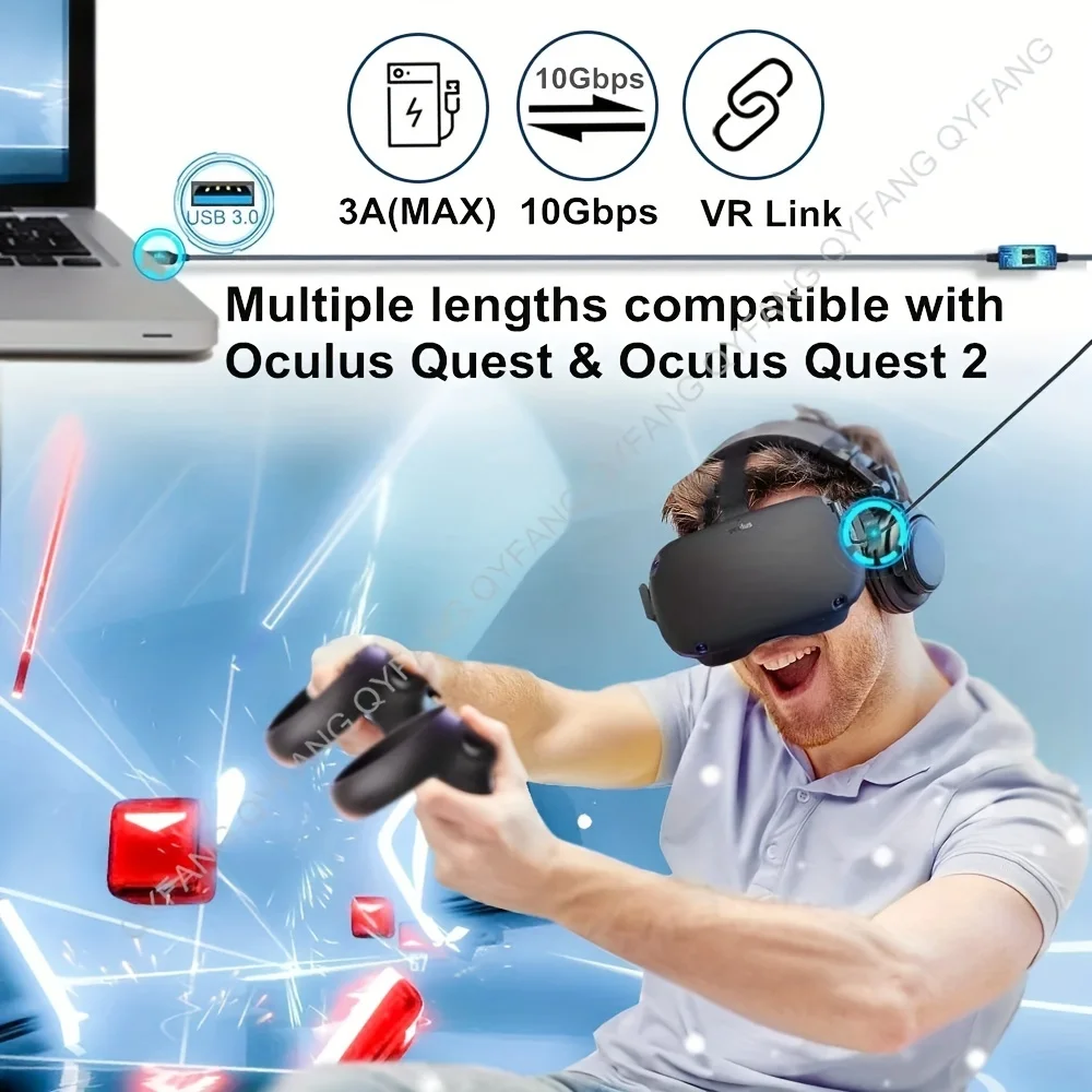 Usb c cable Hannord USB A to USB C 3.2 Gen2 3A 10Gbps fast charge elbow for Oculus Quest1/2 VR headset data transfer