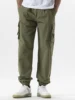 Multi Pockets Solid Color Casual Cargo Pants Mid-Rise Elastic Waistband Drawstring Shrinkable Cuffs Men Sweatpants 1