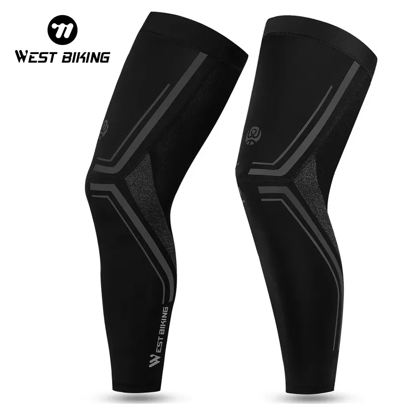 WEST BIKING Cycling Leg Sleeves Anti-UV Summer Sport Leggings Basketball Racing Ice Silk Breathable Black Unisex Leg Sleeve