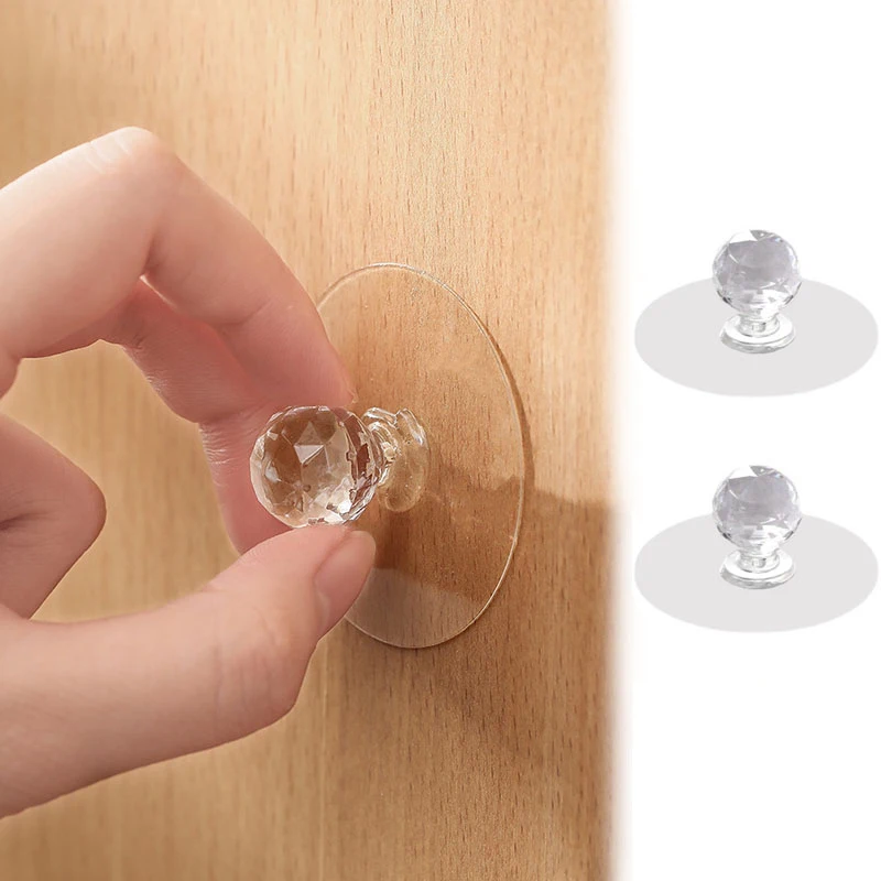 Round Transparent Auxiliary Knobs Suction Cup Handle Window Sliding Door Self-adhesive Wardrobe Pulls 2Pcs per Pack door handles plastic suction cup handle