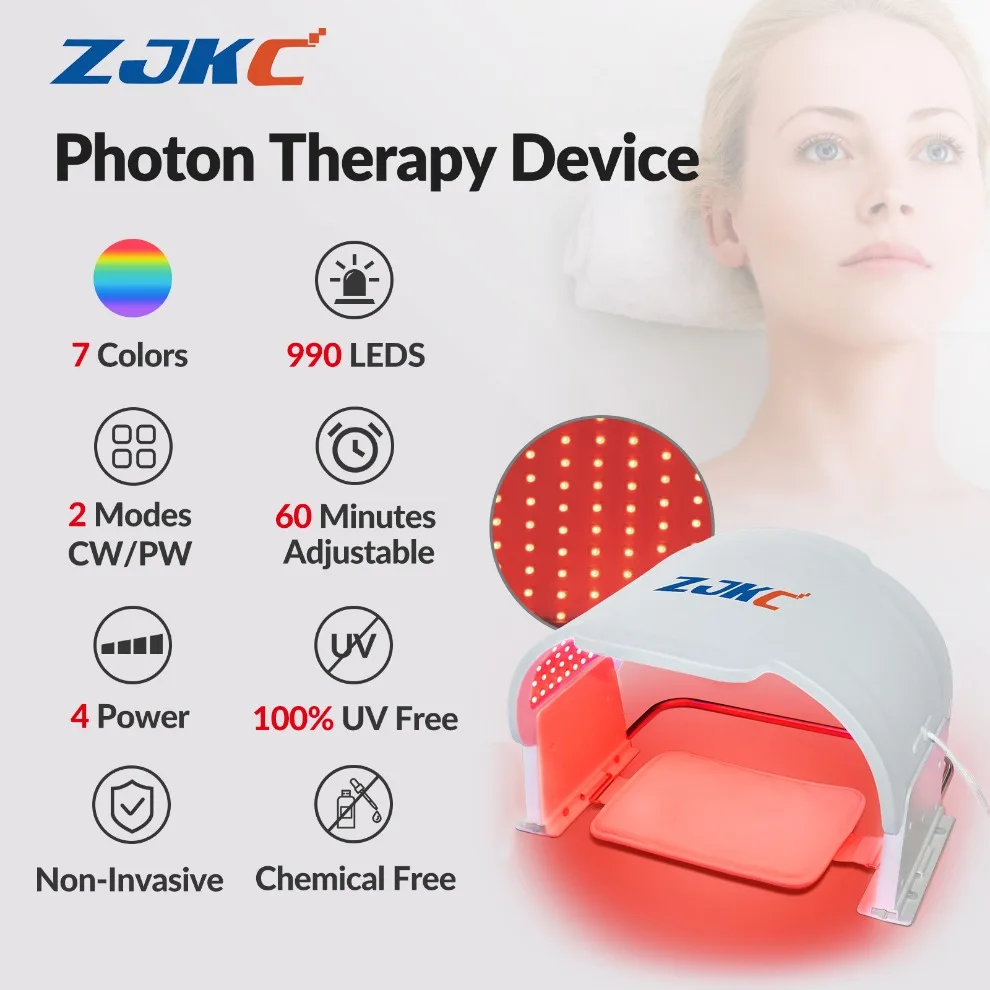 

ZJKC Professional Light Therapy Mask 990 LEDs Skin Rejuvenation Beauty Light Treatment Body Neck Facial Skincare Machine 7 Color