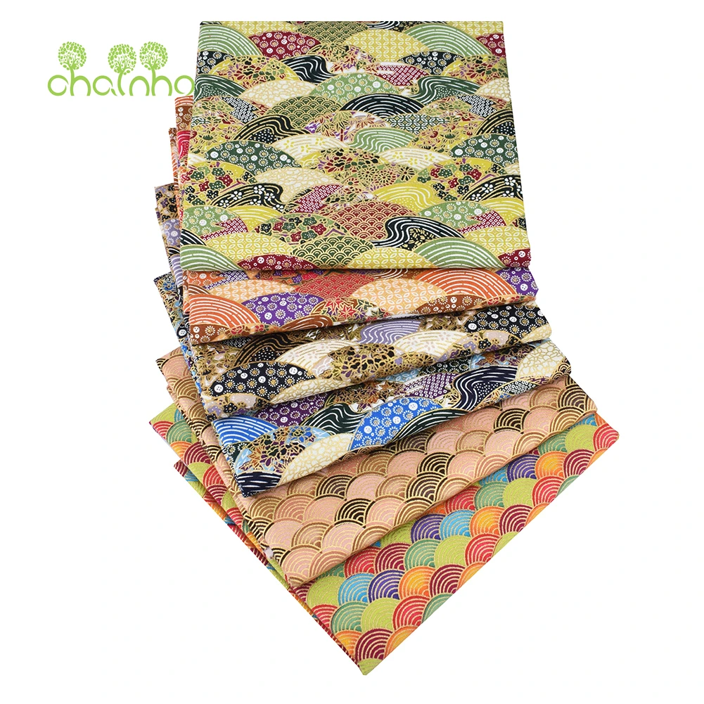 Printed Plain Cotton Fabric,Fan-Shaped Bronzing Handmade Patchwork Cloth,Home Textiles Material For DIY Quilting Sewing Crafts