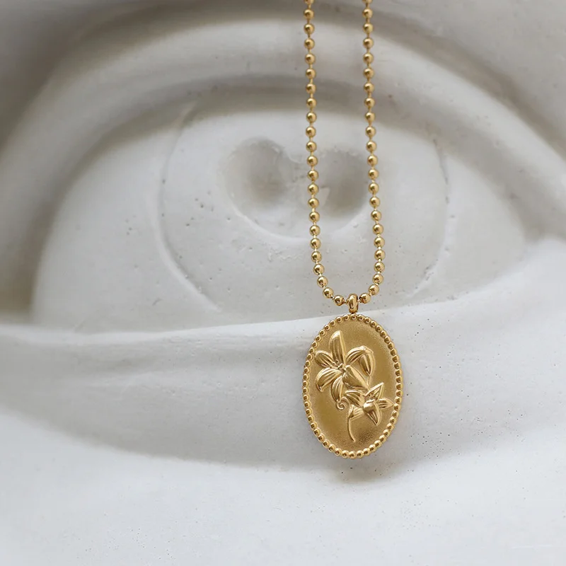 

Flower Pendants Necklace Sweater Long Chain Stainless Steel Gift For Women Gothic Accessories Luxury Designer Jewelry
