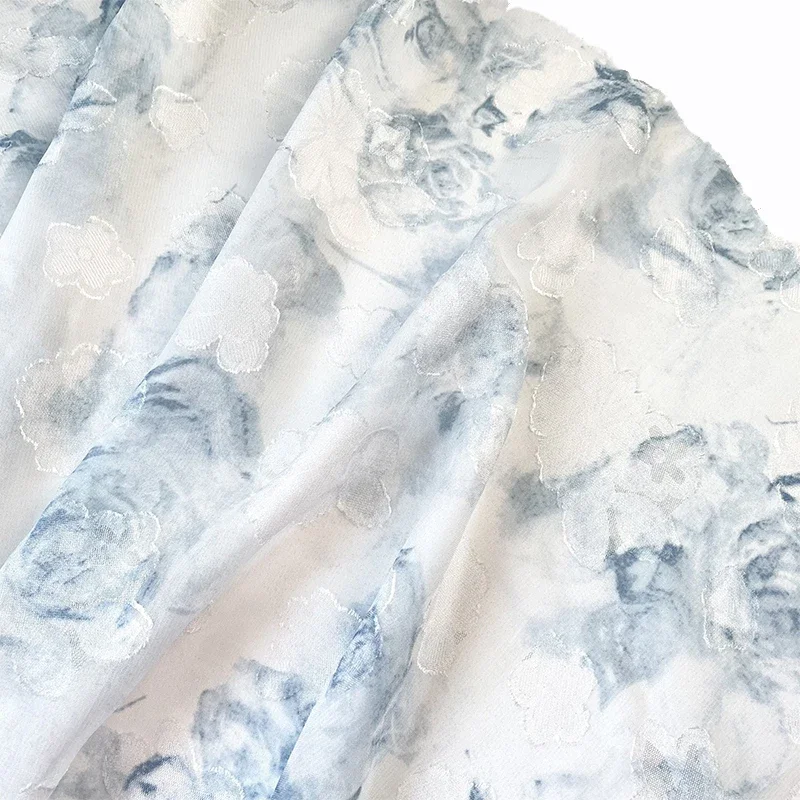 Jacquard Chiffon Fabric Semi Transparent Light Blue Halo