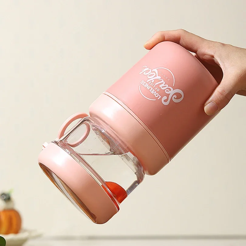 Stainless Steel Double Layer Salad Cup with Spoon Breakfast Oat Milk Fruit Salad Bowl Portable Lunch Box Office Worker Students