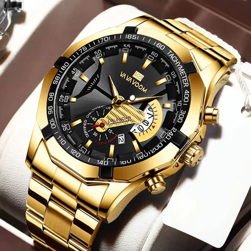 Large Dial Business Gold Men Watch Waterproof Quartz Wrist Watch Oversized Calendar Creative Golden Men Watches Reloj