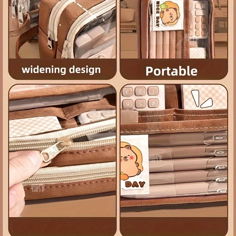 카피바라 캔버스 필통 세트 - 인형 및 액세서리가 포함된 다중 수납 정리함 |   테마별 학용품 컬렉션