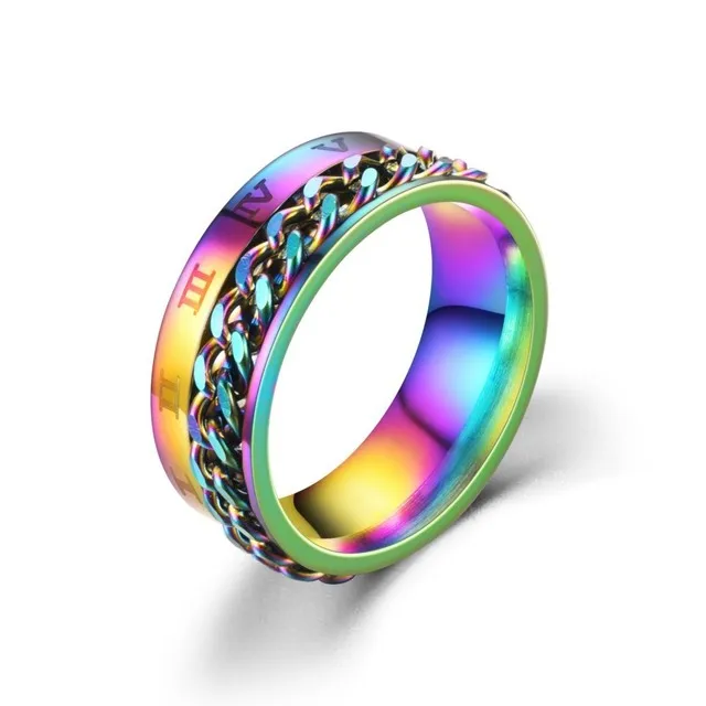 Rainbow Color Anxiety Rings For Women Men Stainless Steel Rotate