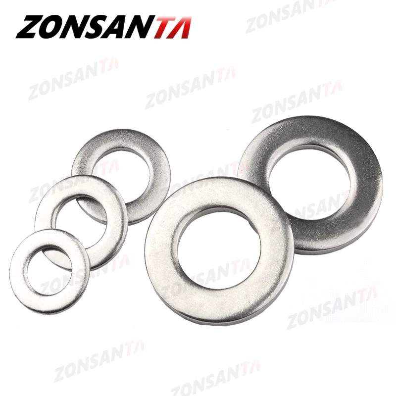 ZONSANTA Flat Washer M2 M2.5 M3 M4 M5 M6 M8 M10 M12 M14 M16 304 Stainless Steel Meson Washers Plain Washer Gaskets Spacer Shim