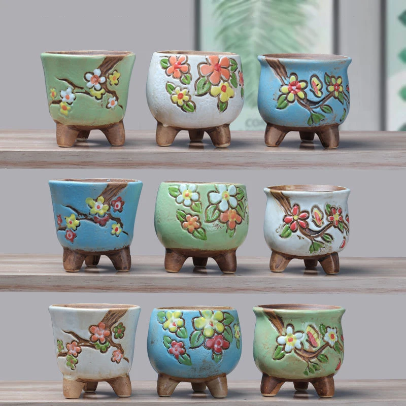 

1Pc New Korean Simple Fleshy Flower Pot Ceramic Hand-painted Fresh Thumb Pot Coarse Pottery Permeable Pot Peach Egg Flesh Flower