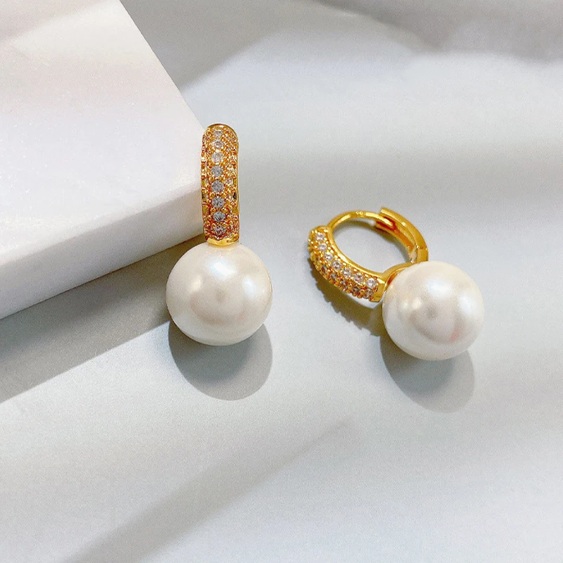 2022 Fashion Romantic Pearl Earrings Jewelry Zircon Drop Earrings for Women Temperament Wedding Party Ornaments Wholesale - Image 6