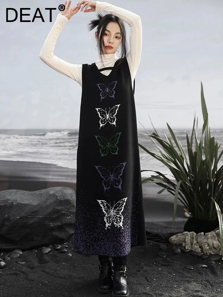 

DEAT Women Fashion Casual Dress Sleeveless Print Loose Jacquard Weave gradient ramp Design Dresses Spring 2024 New 13DB4670