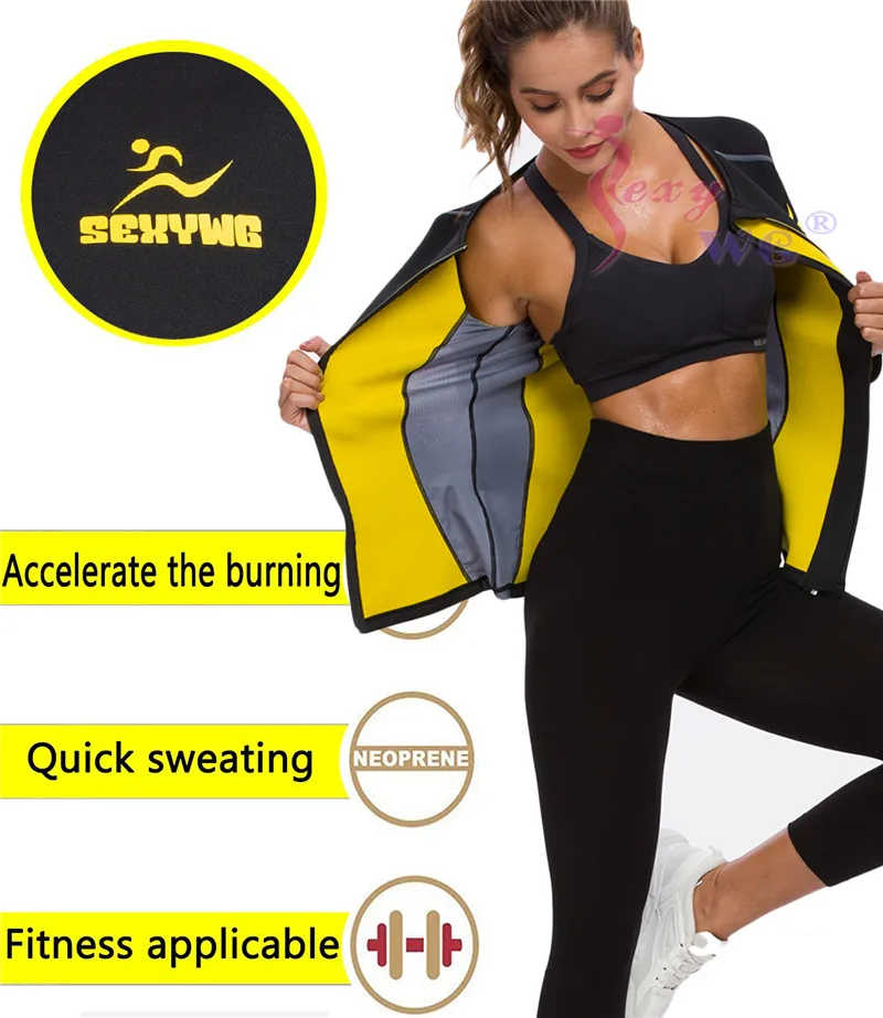 SEXYWG Slimming Body Shaper Fitness Women Neoprene Sauna Jacket Waist Trainer Shapewear Zipper Yoga Shirt Long Sleeve Blouse 3