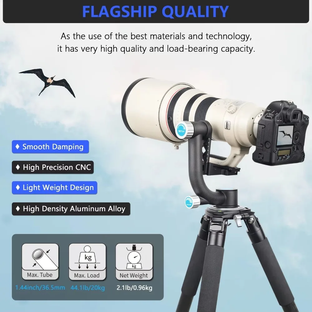 WEYLLAN Professional Gimbal Tripod Head Telephoto Lens 720 Panoramic Gimbal Head for Bird watching Carbon Fiber Heavy Duty Heads