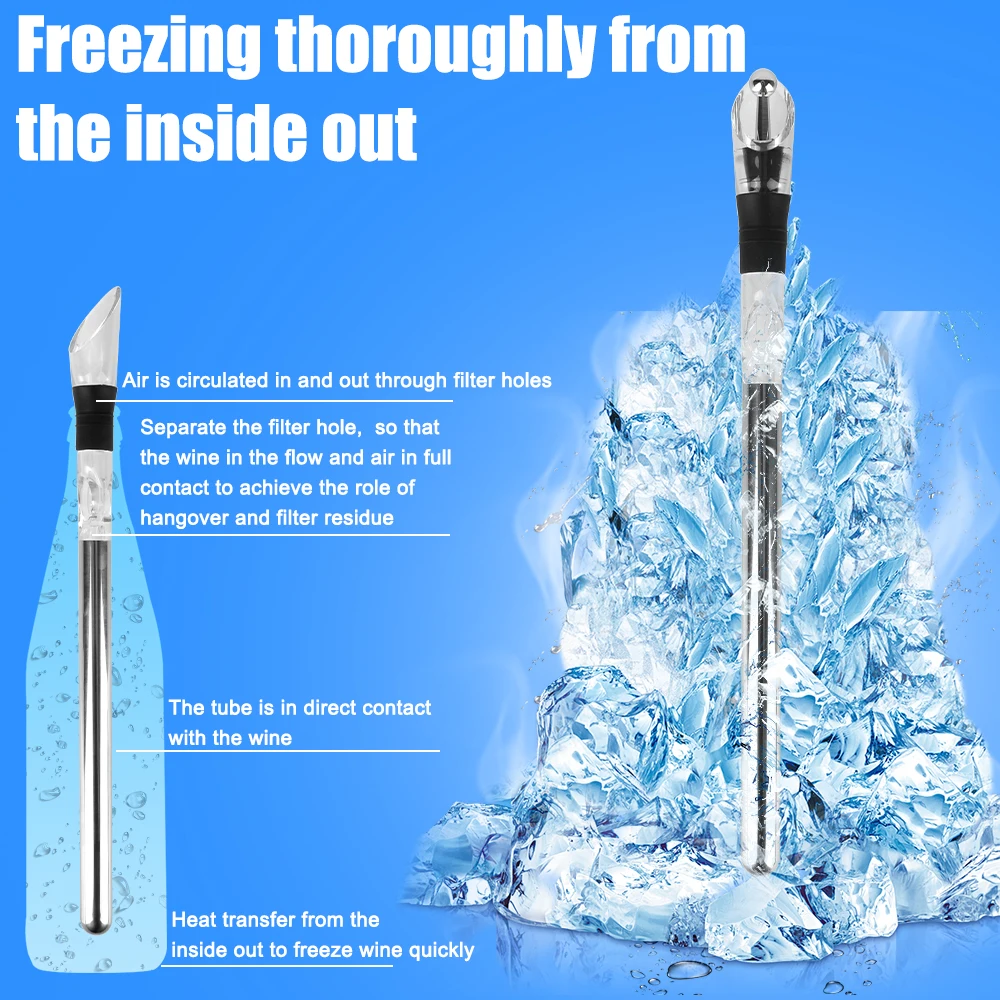 Wine Cooler Set Wine Bottle Cooler Stick Aerator Pourer Stainless Steel Ice Chil Bar Rapid Iceless Chilling Rod