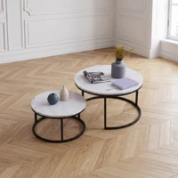 Ensemble de tables basses modernes Comanlai, 2 pièces, structure en métal noir, plateau en marbre, tables d'appoint et de fin de canapé pour salon, table d'appoint, 80 cm 5