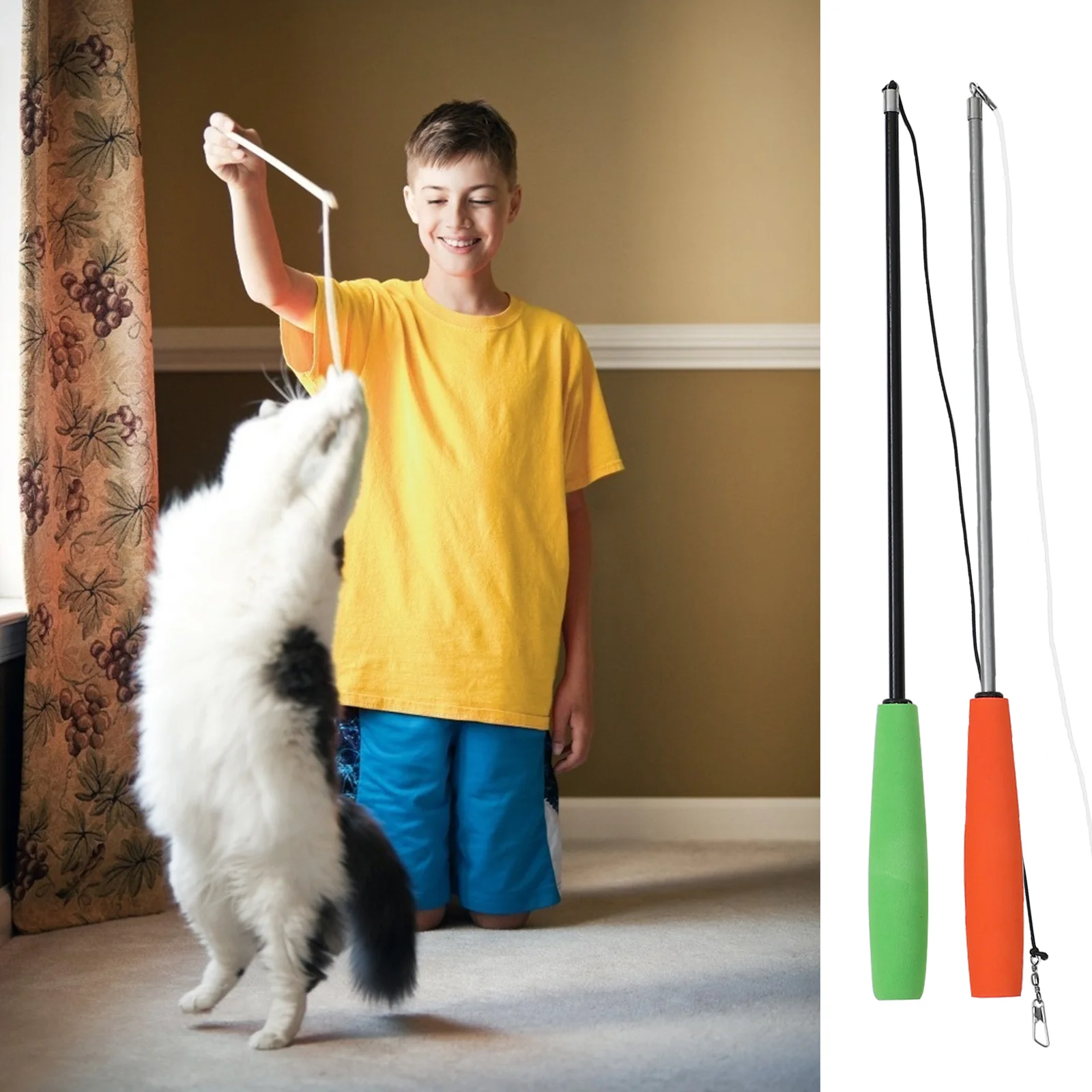 

2 Pcs Cat Teaser Stick Teasing Toy The Interactive Supplies Glass Fiber Kitten Toys