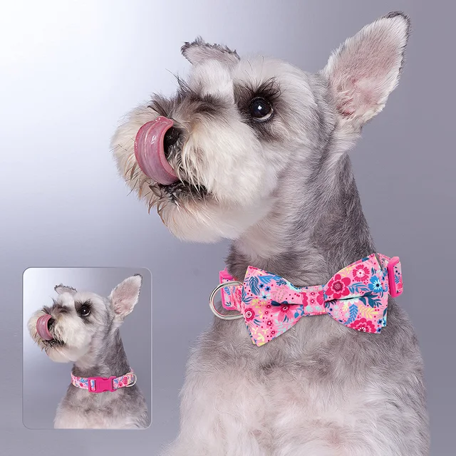 Floral Printed Nylon Dog Collar Adjustable Spring Dog Necklace Collars With Bowknot For Small Medium Large Dogs Pug Chihuahua 5