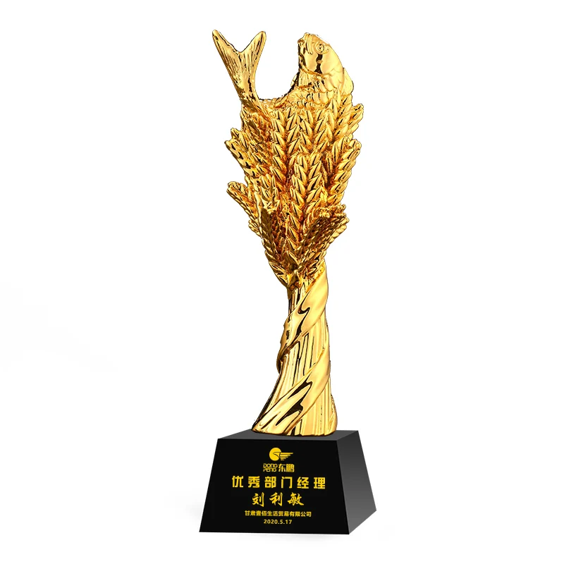 Customized Fishing Competition Resin Trophys, Lettering High-end Souvenir, Home Decor Awards Fish Shape Crystal Base Trophy, 1Pc