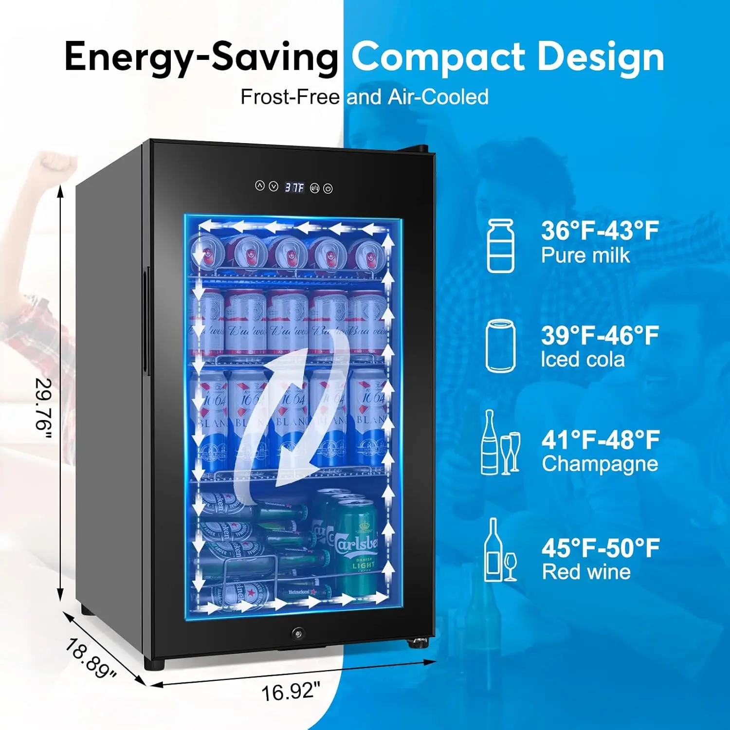 Refrigerator 17 inch Wide - 126 Can Beverage Cooler with Glass Door | Counter-Top/Freestanding Mini Beverage Beer Fridg 6