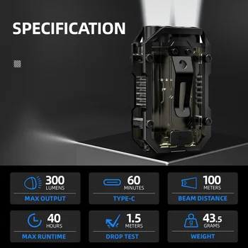 WARSUN Mini LED Flashlight SQ10 Rechargeable Keychain Torch Light with Clip Headlight for Outdoor Camping Hiking Emergency 5