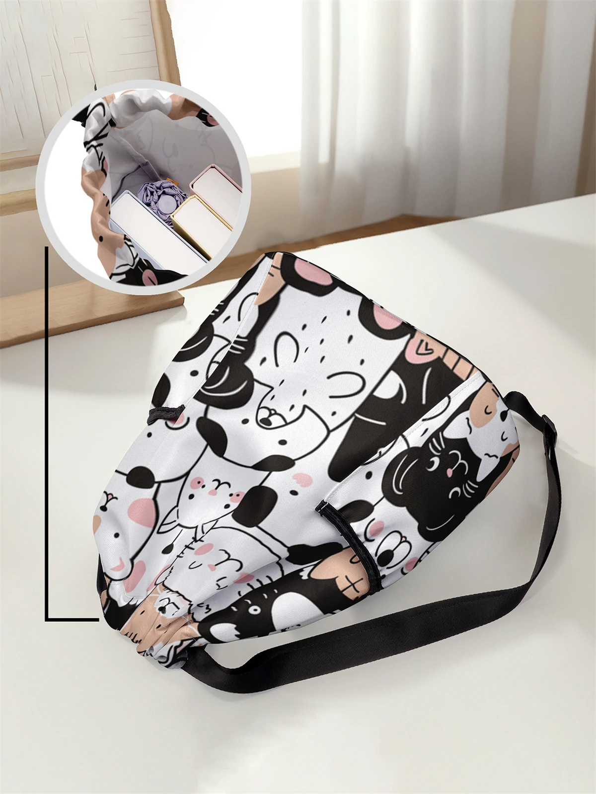 Cartoon Dog Pattern Drawstring Backpack - Large Capacity Durable Fitness Bag, Adjustable Shoulder Straps, Sports Beach Backpack