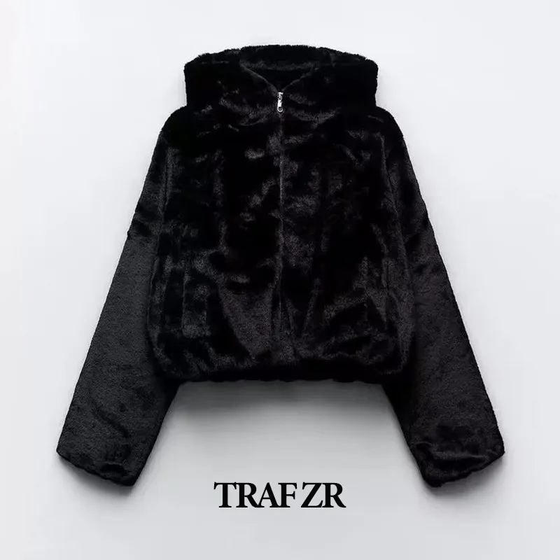 

TRAF ZR Winter Jackets for Women 2023 Fleece New in Outerwears Vintage Wool & Blends Coats Warm Blouse Shirt Hooded Zip-up Coat