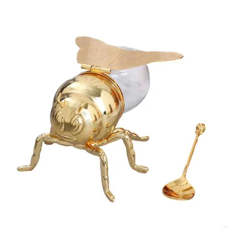 L8RF Bees Shaped Honeys Jar Glass Honeys Jar Container Syrup Dispenser Condiment