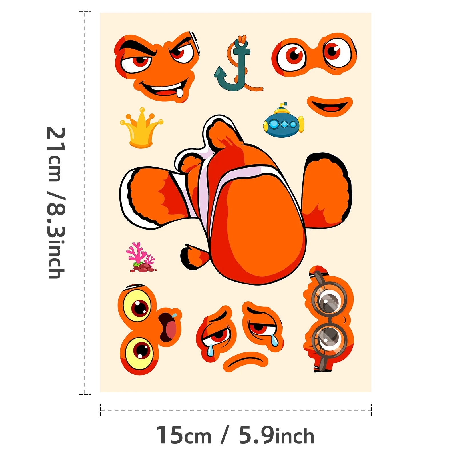 6/12개 대형 해양 생물 퍼즐 얼굴 만들기 스티커 문구류 상자 노트북 벽 DIY 게임 데칼