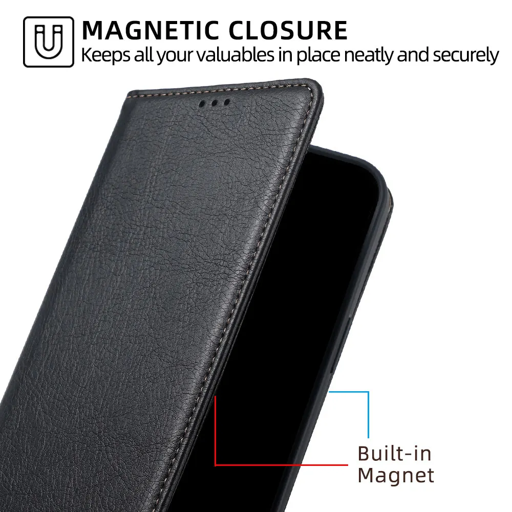 Leather Flip Phone Case Business Wallet Cover with Magnetic Closure, Fits Most Models