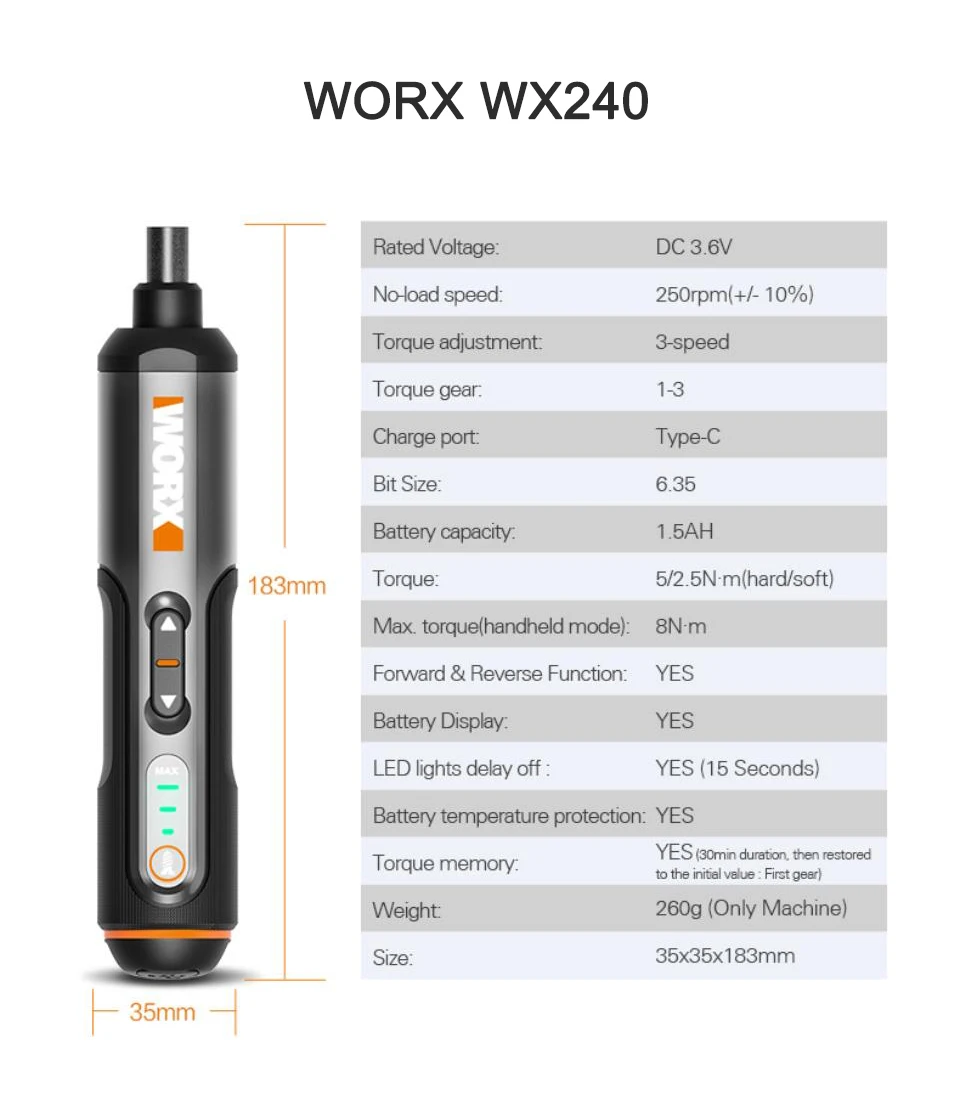 Worx 4 فولت مفك كهربائي صغير مجموعة WX242 WX241 WX...