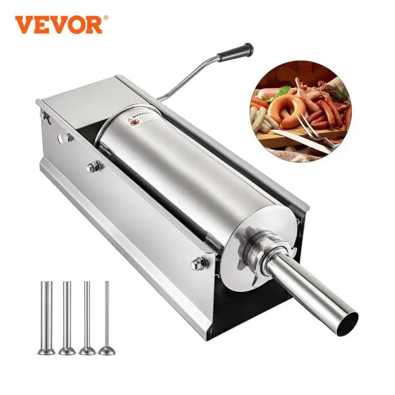 VEVOR Horizontal Sausage Stuffer 7L/15Lbs With 5 Filling Nozzles For Home & Commercial Use Stainless Steel