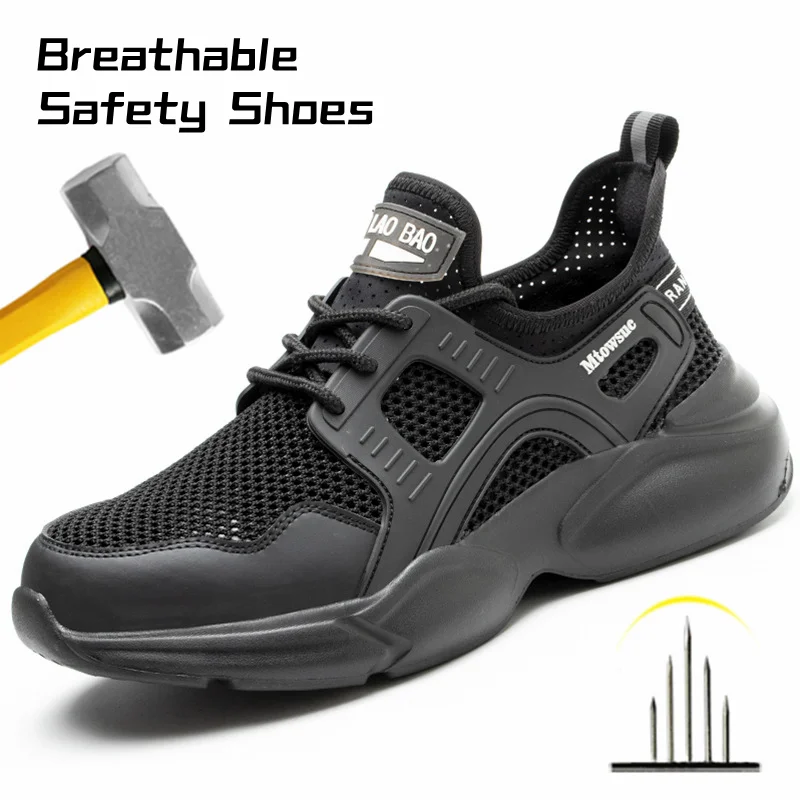 

Breathable Boots Safety Shoes Men Work Industrial Steel Toe Rubber Sole Anti Slippery Mesh Upper No Smell New Arrival Sneaker