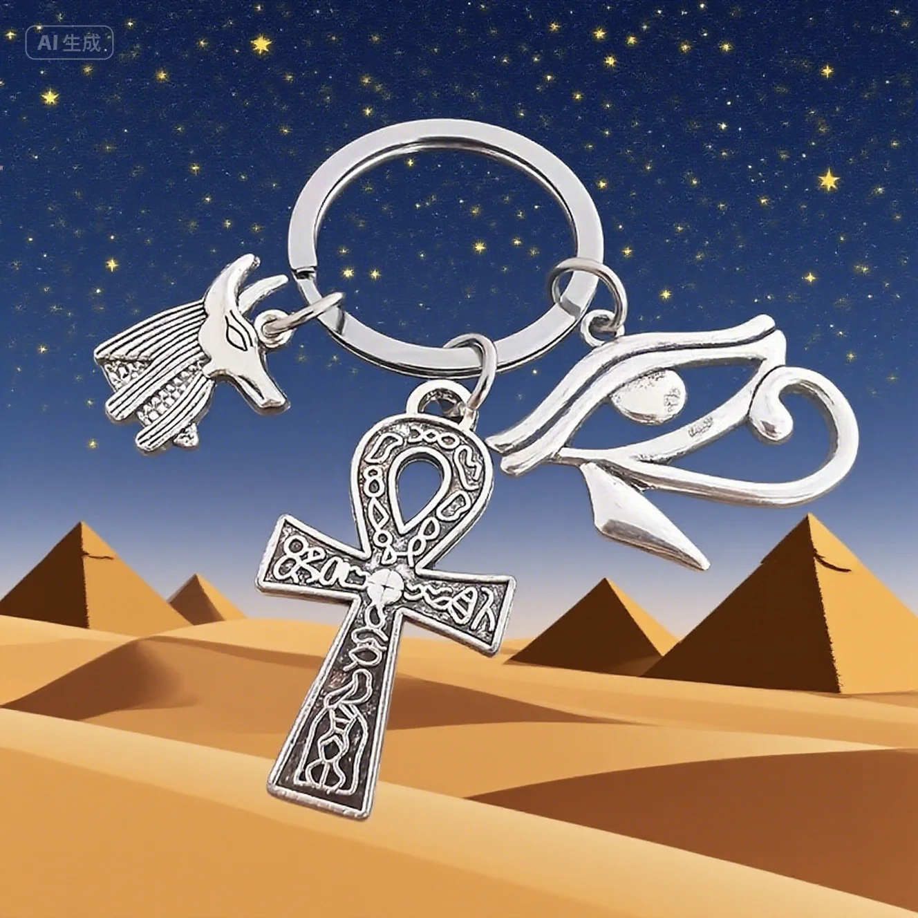 Vintage Ägyptischer Ankh-Schlüsselanhänger Anubis Auge des Horus Charms Retro Ägypten Schlüsselring für Auto-Dekoration Tasche Schlüsselanhänger Zubehör Geschenk