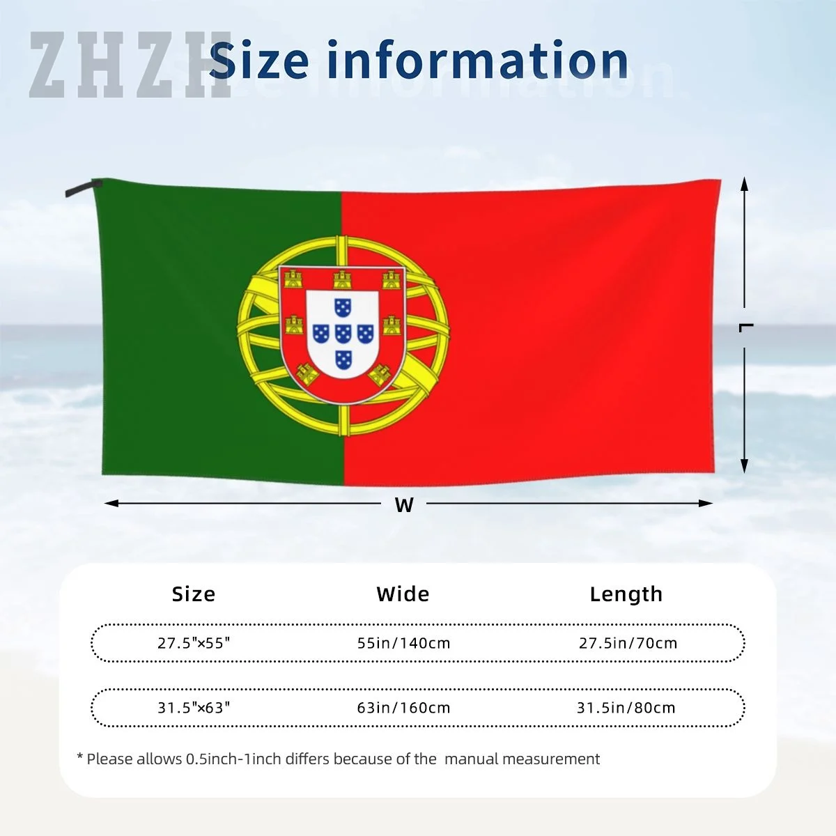 More Design Portugal Flag Emblem Bath Towel Quick dry Microfiber Absorbing Soft Water Breathable Beach Swimming Bathroom